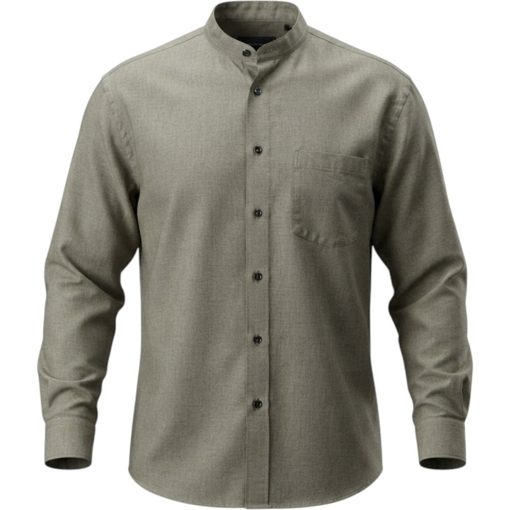 Kenneth Gordon USA Mens L Band Collar Shirt Cotton Khaki Tan Long Sleeve Made US